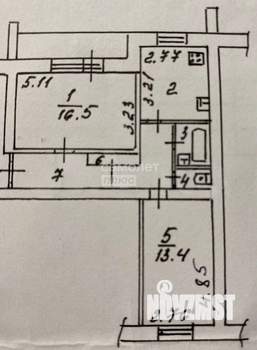 2-к квартира, вторичка, 53м2, 1/9 этаж