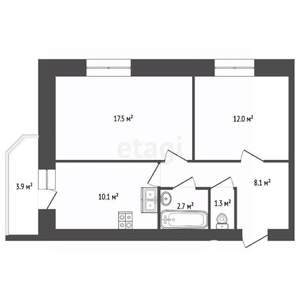 2-к квартира, вторичка, 52м2, 2/9 этаж