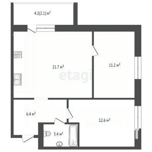 2-к квартира, сданный дом, 57м2, 4/5 этаж