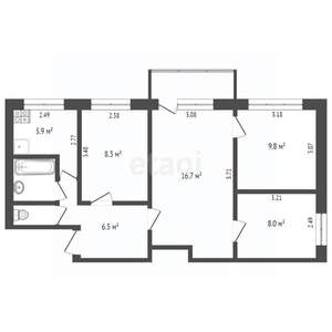 4-к квартира, вторичка, 59м2, 4/5 этаж