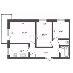 3-к квартира, вторичка, 60м2, 1/9 этаж