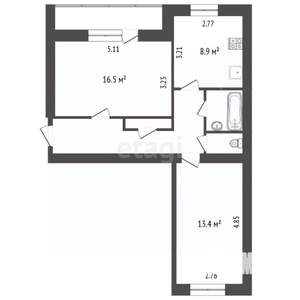 2-к квартира, вторичка, 53м2, 1/9 этаж