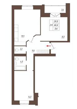 2-к квартира, строящийся дом, 67м2, 2/3 этаж