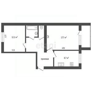 2-к квартира, вторичка, 55м2, 4/5 этаж