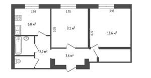 2-к квартира, вторичка, 49м2, 1/3 этаж