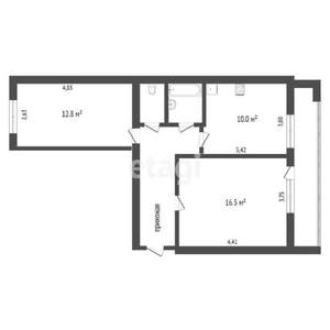 2-к квартира, вторичка, 52м2, 1/10 этаж