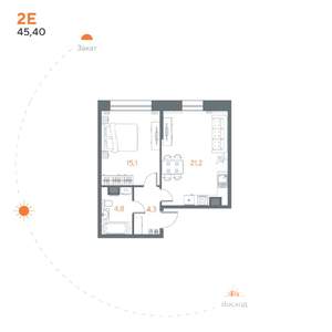 1-к квартира, вторичка, 45м2, 8/8 этаж