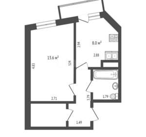 1-к квартира, вторичка, 33м2, 11/16 этаж