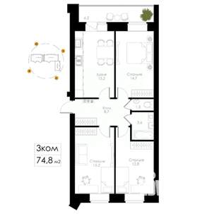 3-к квартира, вторичка, 75м2, 5/8 этаж