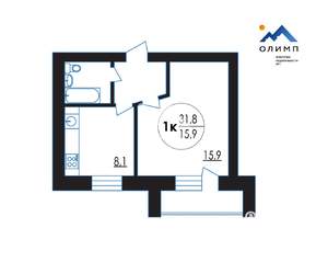 1-к квартира, вторичка, 32м2, 3/5 этаж