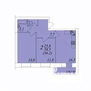 2-к квартира, вторичка, 56м2, 2/10 этаж