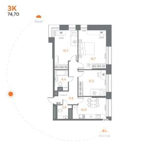 3-к квартира, вторичка, 75м2, 3/8 этаж