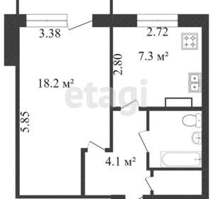 1-к квартира, вторичка, 35м2, 4/5 этаж