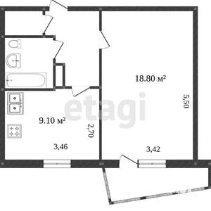1-к квартира, вторичка, 38м2, 2/5 этаж