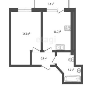 1-к квартира, вторичка, 35м2, 9/12 этаж