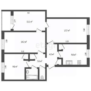 4-к квартира, вторичка, 75м2, 2/5 этаж
