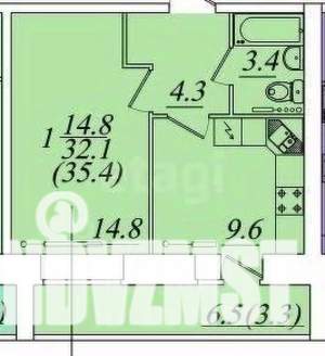 1-к квартира, сданный дом, 35м2, 8/10 этаж