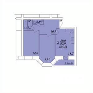 2-к квартира, строящийся дом, 65м2, 1/10 этаж