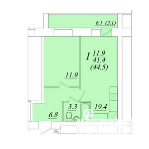 1-к квартира, строящийся дом, 45м2, 1/10 этаж