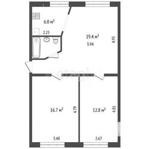 2-к квартира, вторичка, 60м2, 1/5 этаж