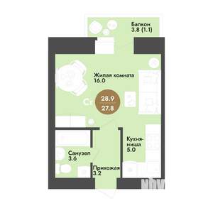 Студия квартира, строящийся дом, 29м2, 11/12 этаж