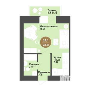 Студия квартира, строящийся дом, 29м2, 4/12 этаж