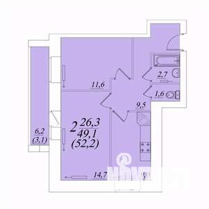 2-к квартира, строящийся дом, 52м2, 10/10 этаж