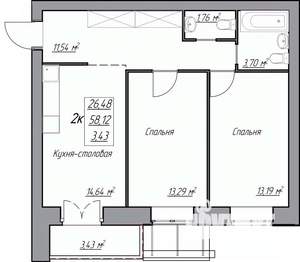 2-к квартира, строящийся дом, 63м2, 2/3 этаж