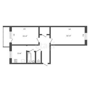 2-к квартира, вторичка, 47м2, 2/5 этаж