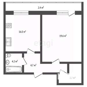 1-к квартира, вторичка, 47м2, 9/16 этаж